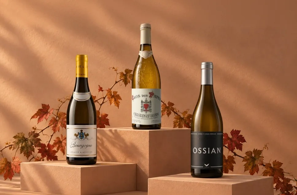 Bouteilles de vin blanc pour l'automne