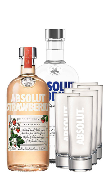 Produit: Absolut Vodka 70cl y Absolut Strawberry con 6 Copas Tubo Absolut de regalo
