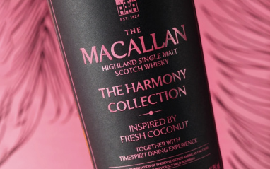Detalle de botella de whisky Macallan Harmony inspired by Fresh Coconut