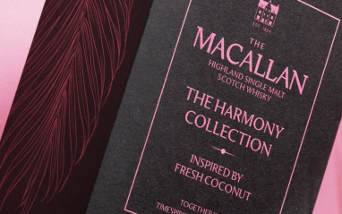Detalle del estuche de Macallan Harmony inspired by Fresh Coconut